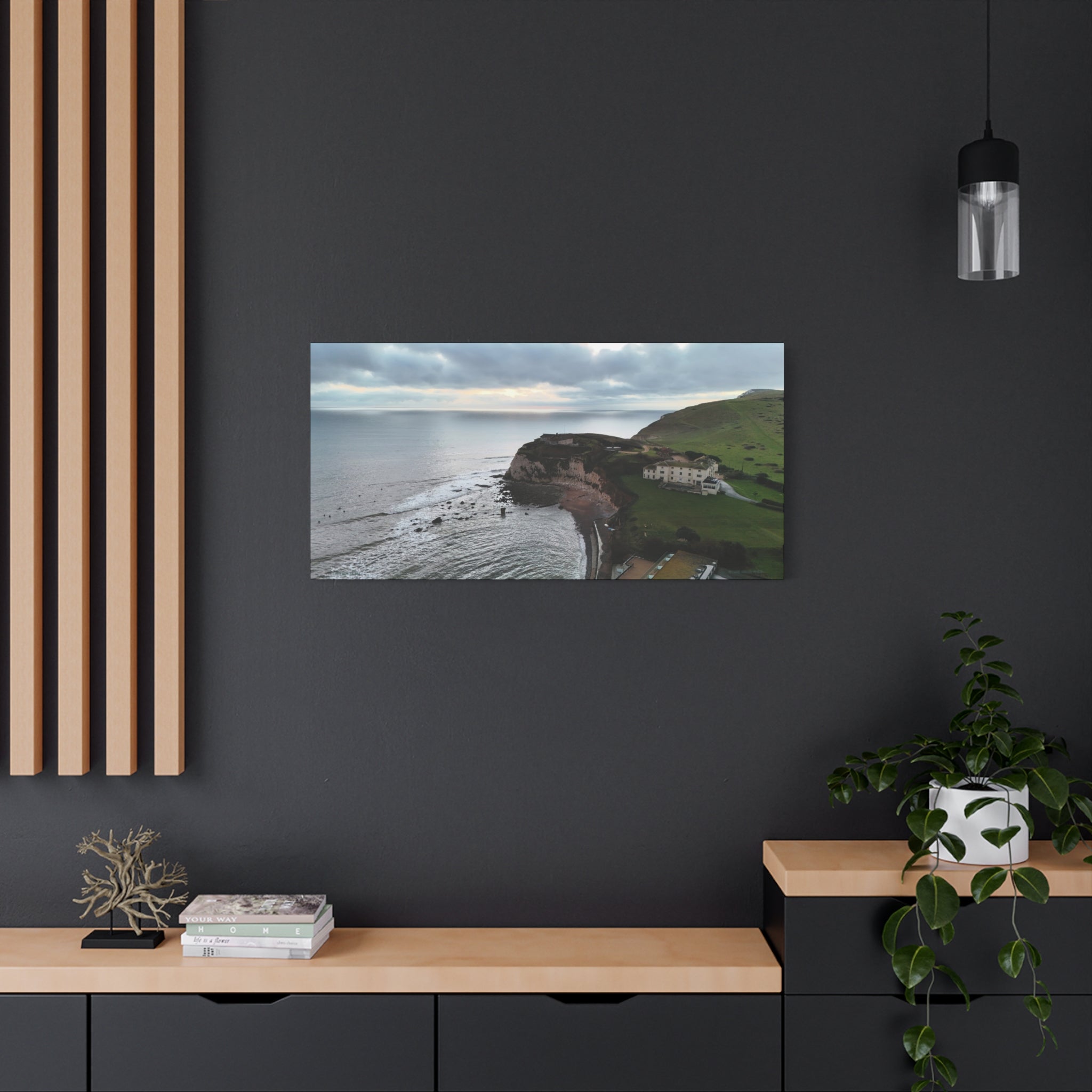 Isle of Wight Aerial Canvas Print — Freshwater Bay Seascape Stretched Wall Art
