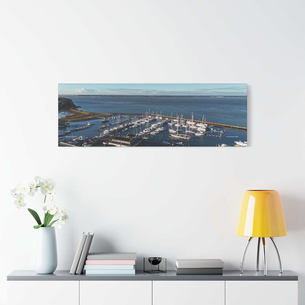 Isle of Wight Panoramic Canvas Print — Yarmouth Marina Stretched Matte Wall Art