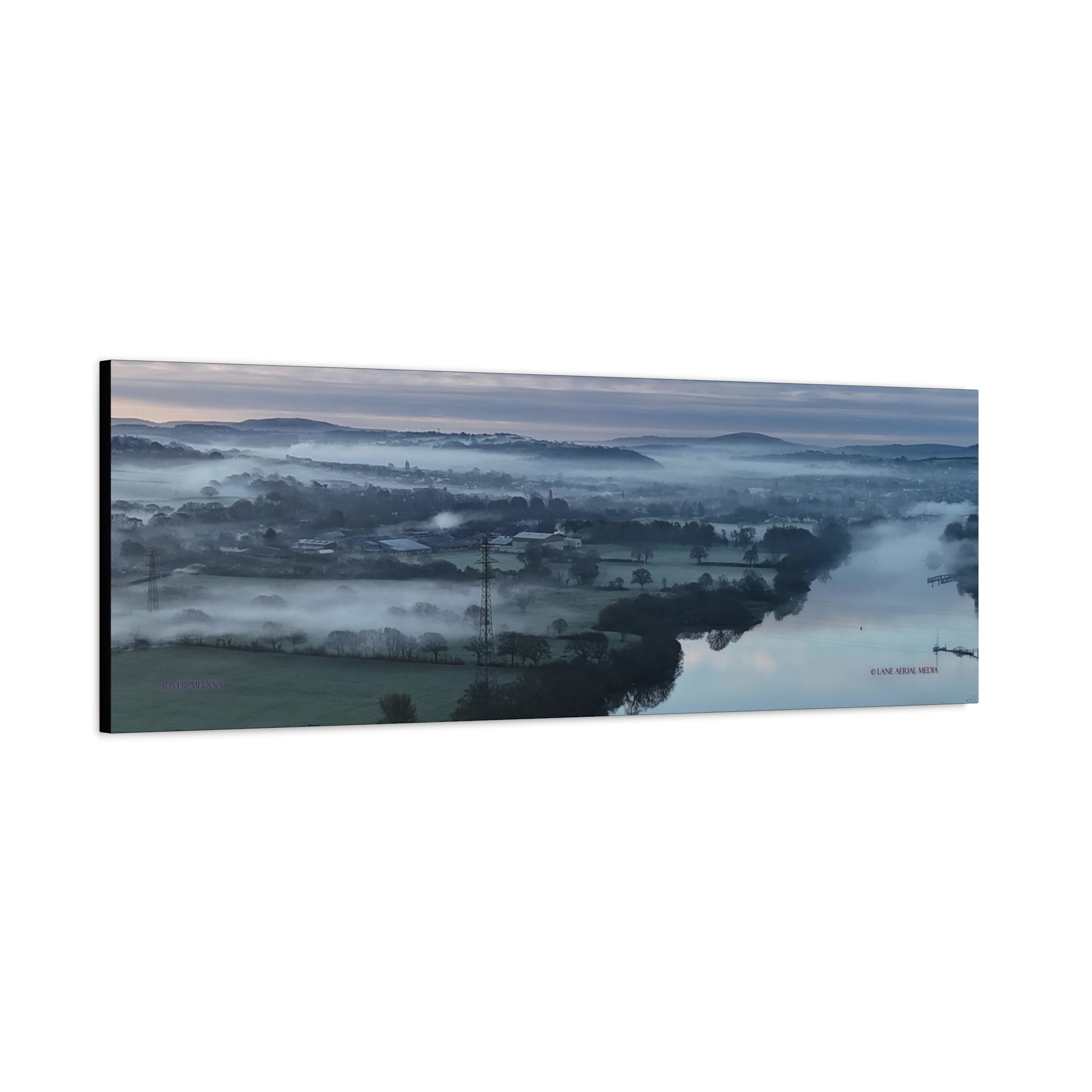 Isle of Wight Panoramic Canvas Print — Misty River Medina Foggy Landscape Wall Art