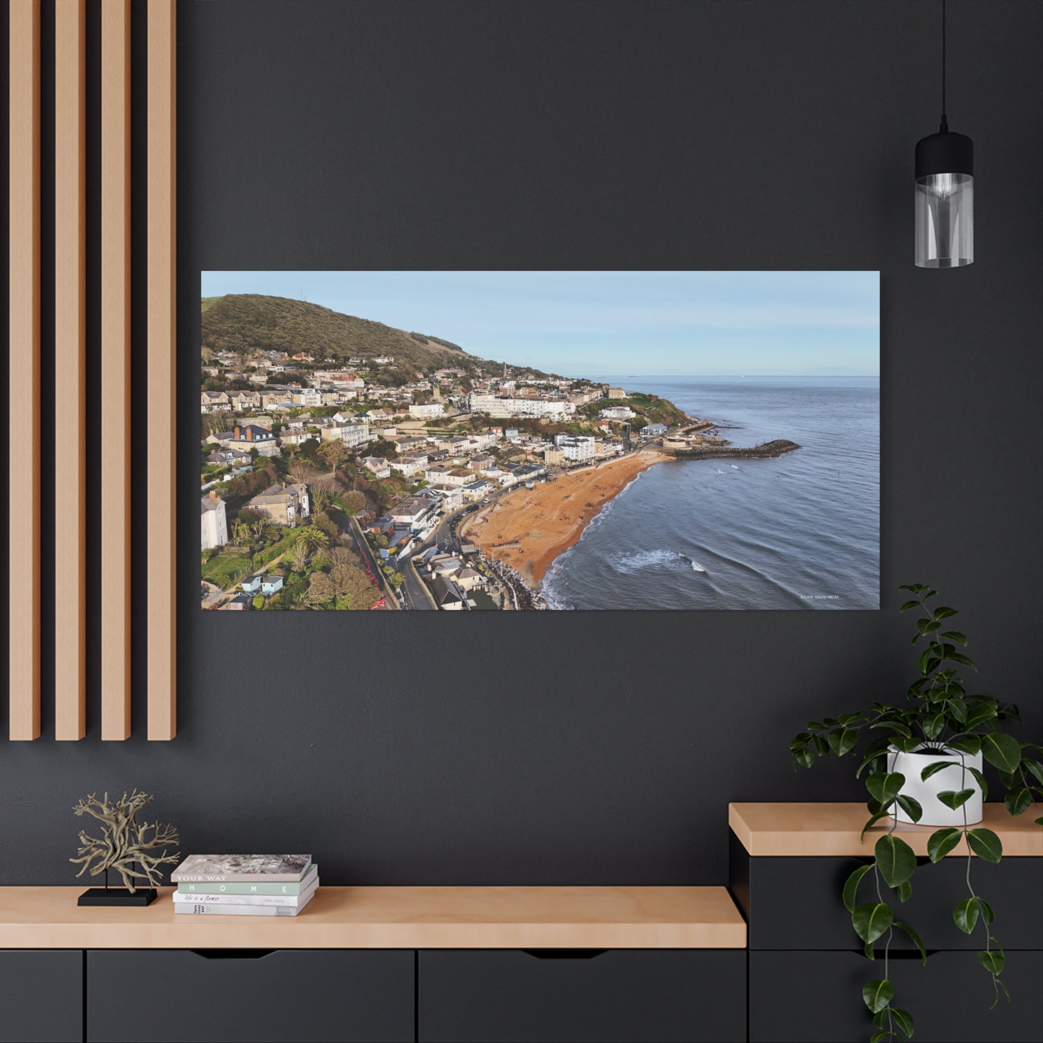 Isle of Wight Aerial Canvas Print — Ventnor Seaside Landscape Stretched Wall Art