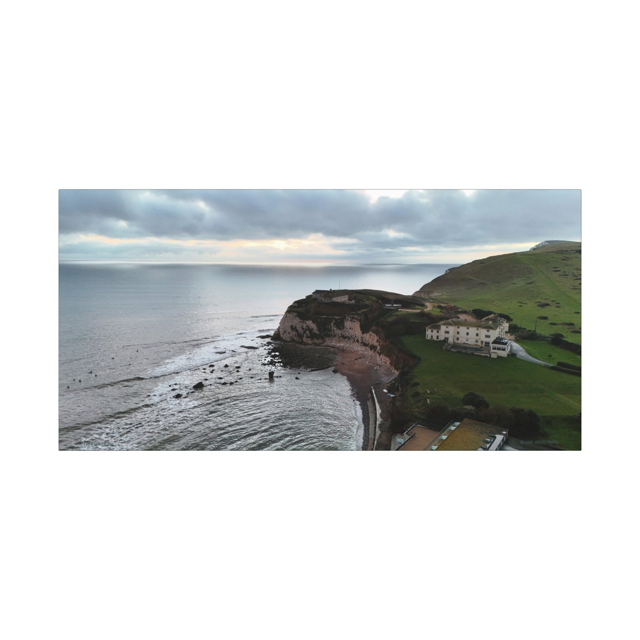 Isle of Wight Aerial Canvas Print — Freshwater Bay Seascape Stretched Wall Art