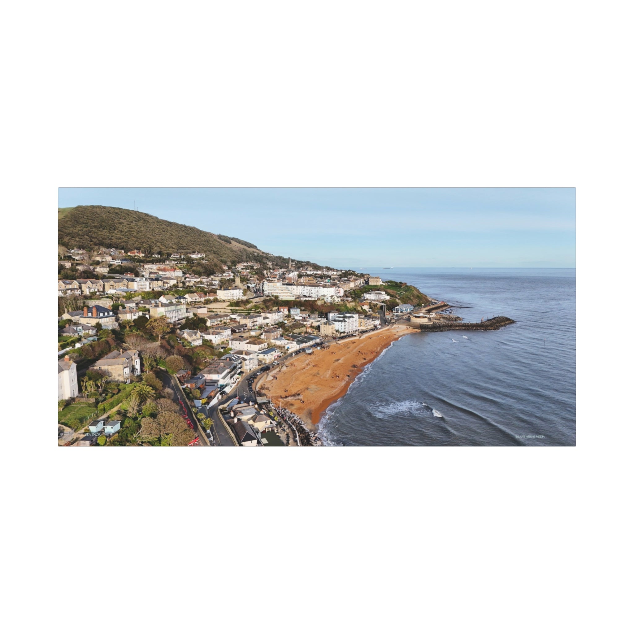 Isle of Wight Aerial Canvas Print — Ventnor Seaside Landscape Stretched Wall Art
