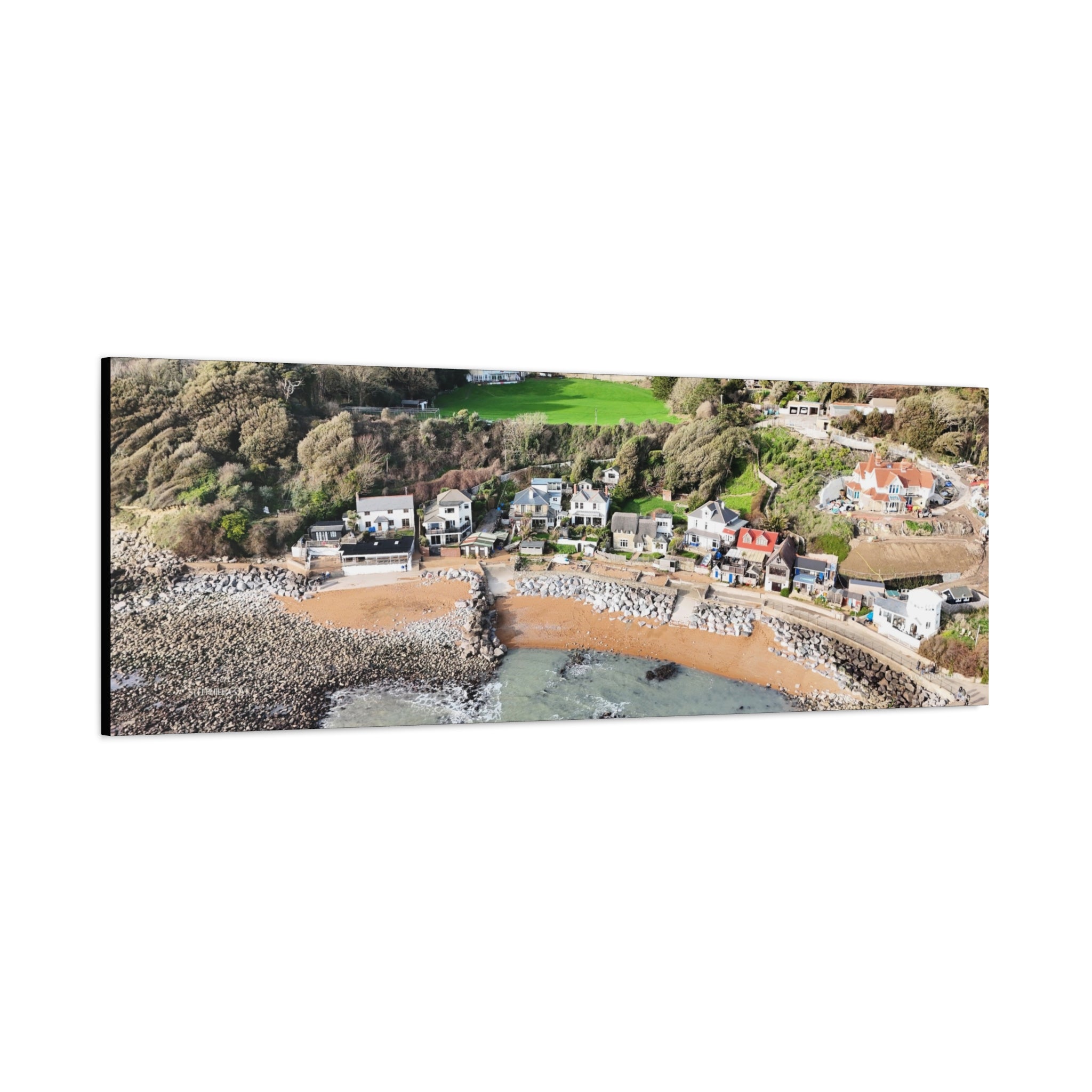 Isle of Wight Aerial Canvas Print — Steephill Cove Stretched Panoramic Wall Art