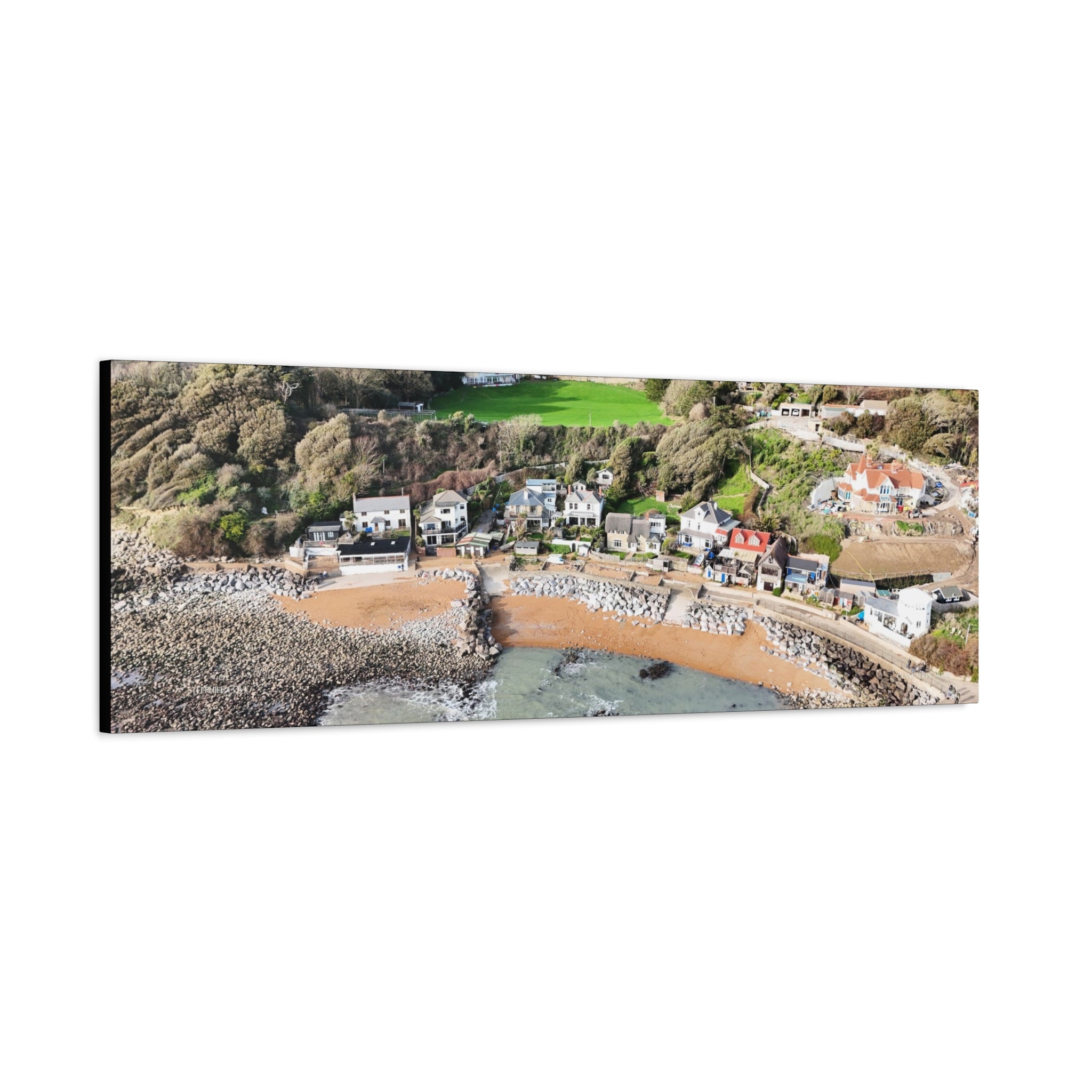 Isle of Wight Aerial Canvas Print — Steephill Cove Stretched Panoramic Wall Art