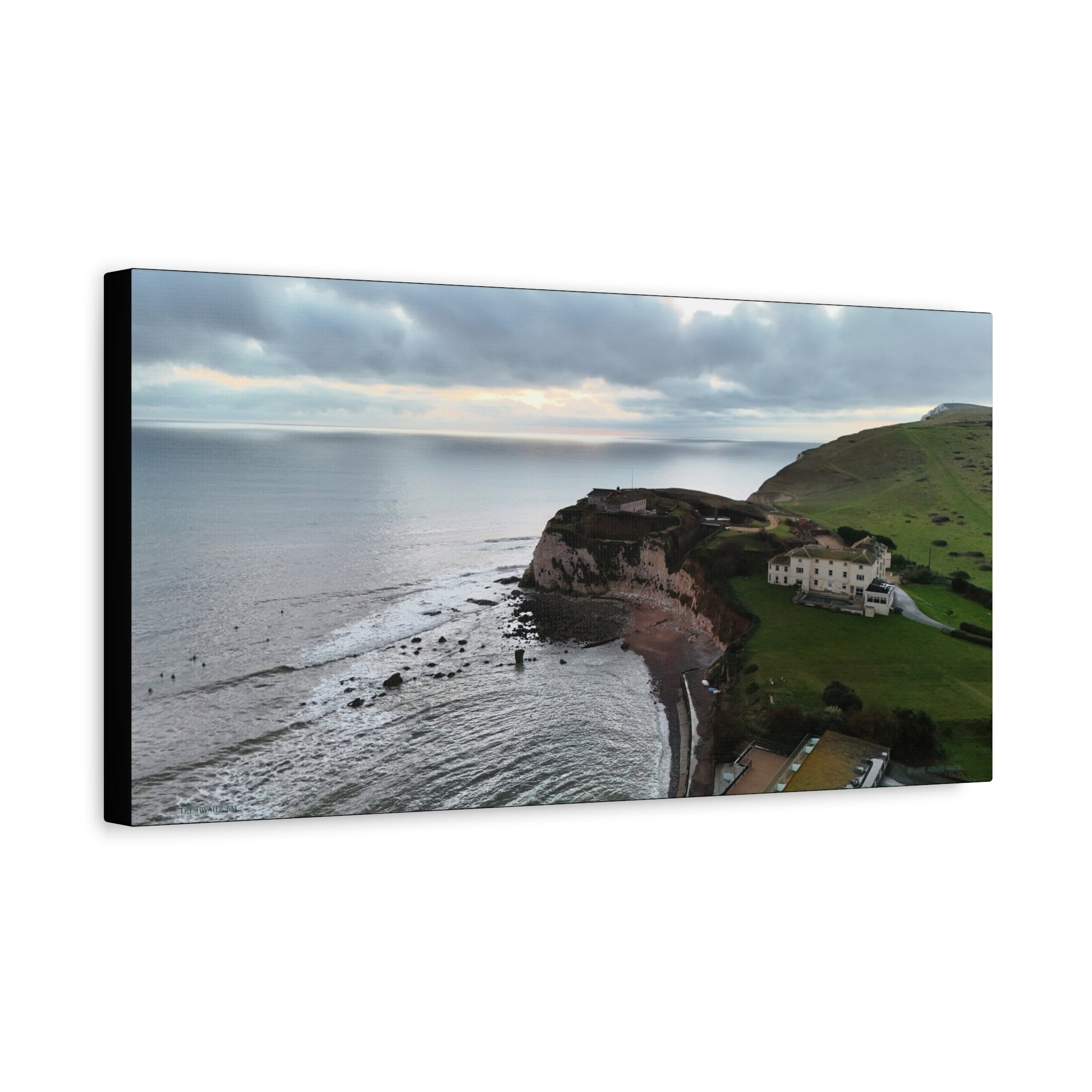 Isle of Wight Aerial Canvas Print — Freshwater Bay Seascape Stretched Wall Art