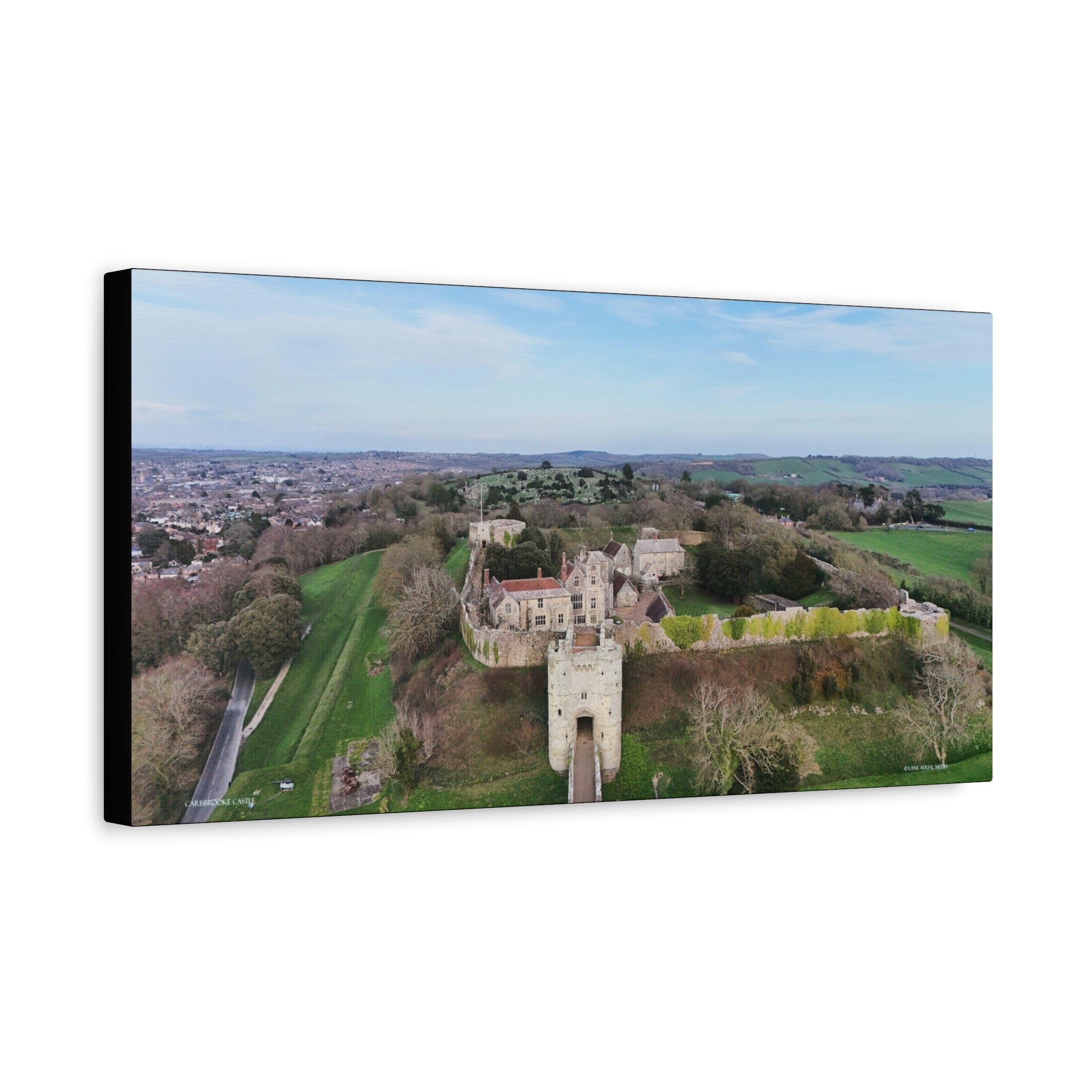 Isle of Wight Aerial Canvas Print — Carisbrooke Castle Landscape Stretched Wall Art