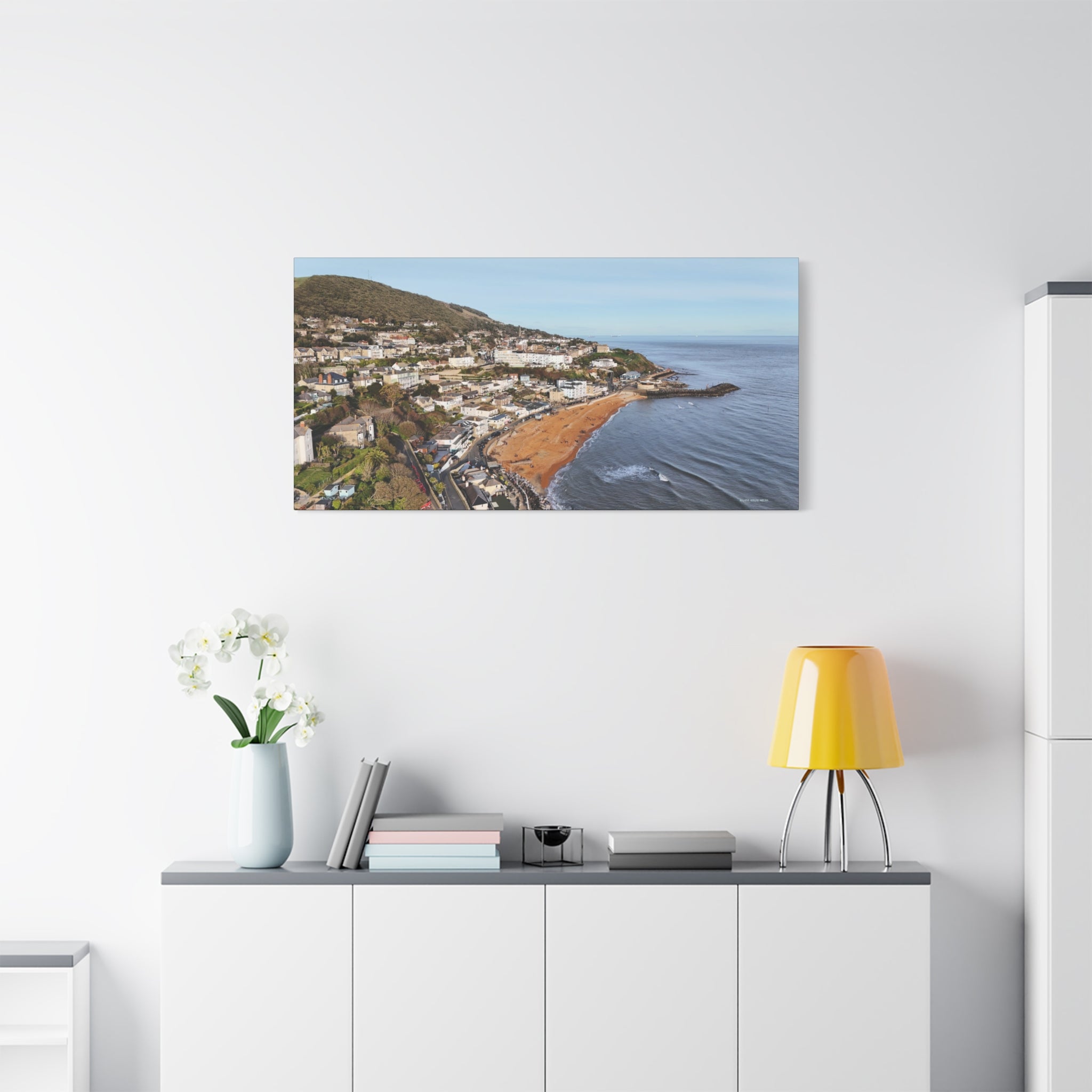 Isle of Wight Aerial Canvas Print — Ventnor Seaside Landscape Stretched Wall Art