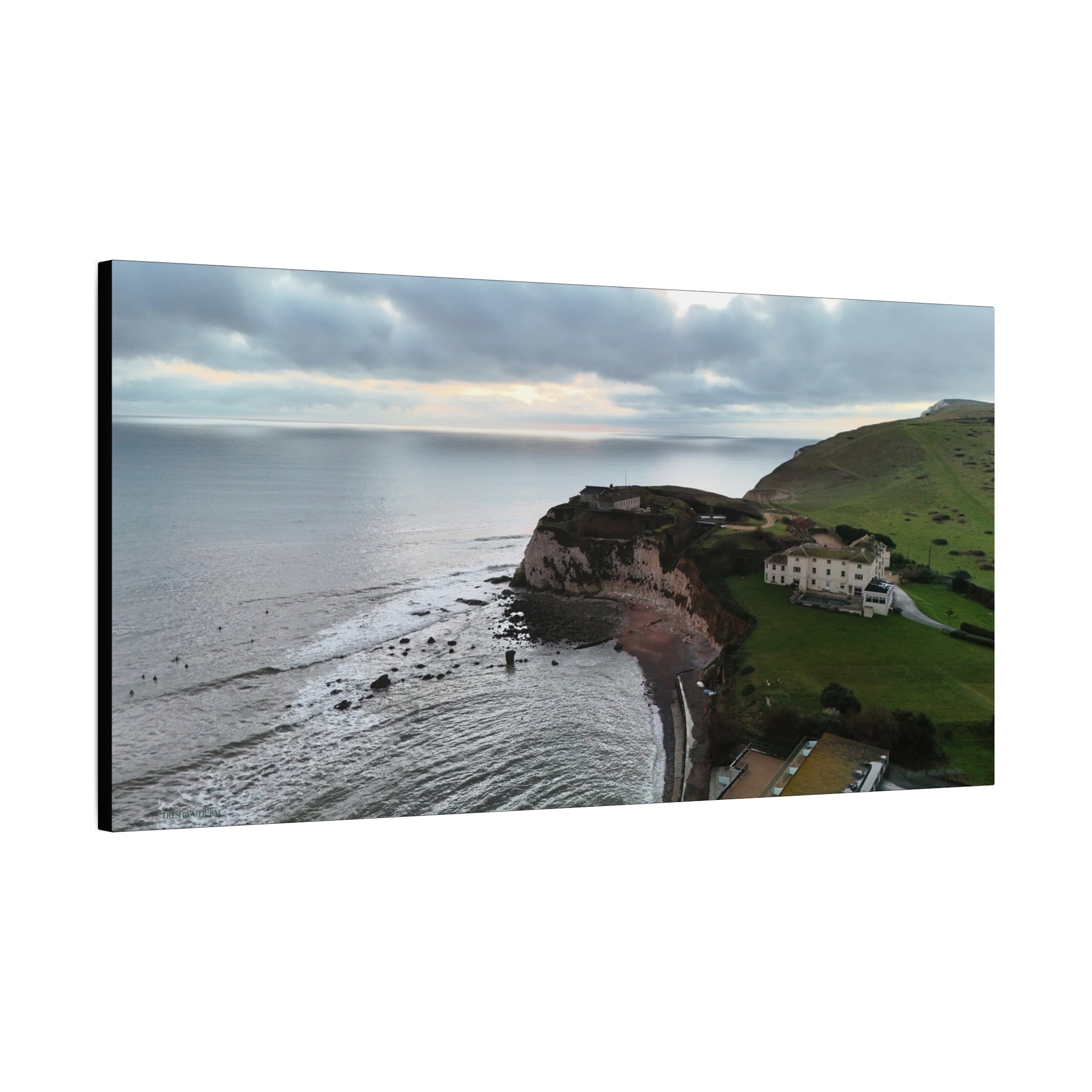 Isle of Wight Aerial Canvas Print — Freshwater Bay Seascape Stretched Wall Art