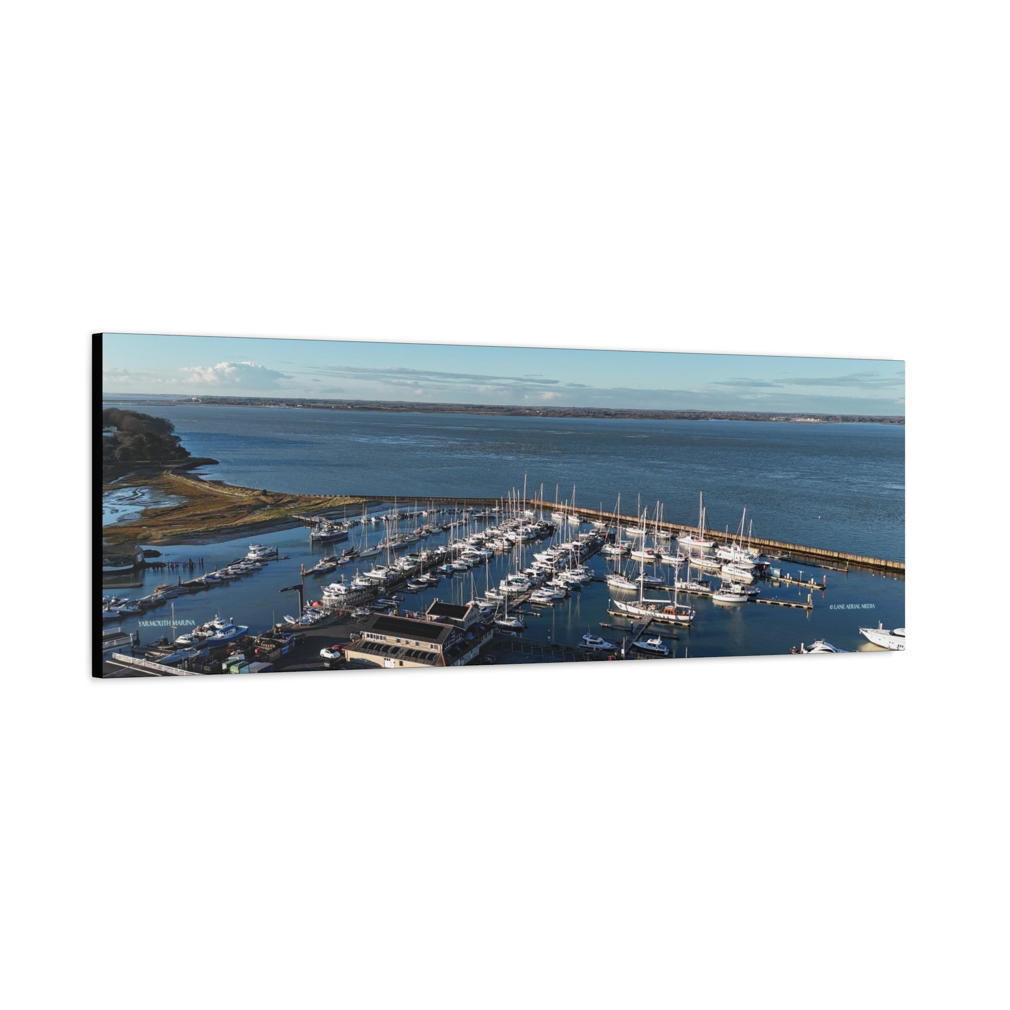 Isle of Wight Panoramic Canvas Print — Yarmouth Marina Stretched Matte Wall Art