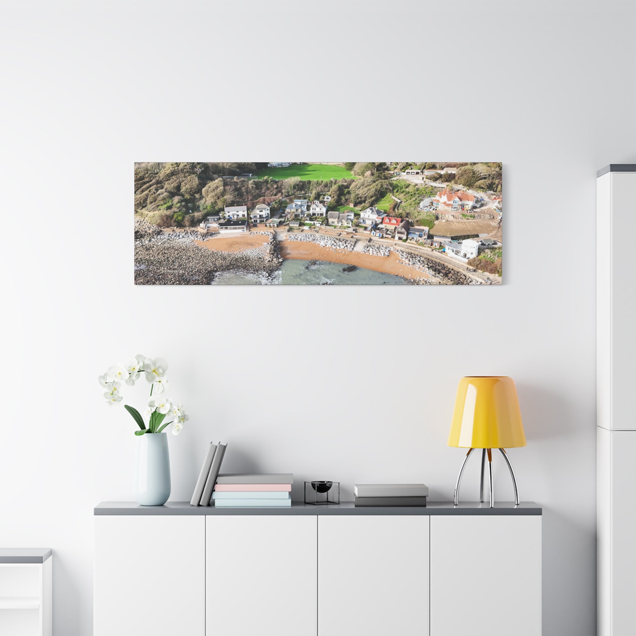 Isle of Wight Aerial Canvas Print — Steephill Cove Stretched Panoramic Wall Art