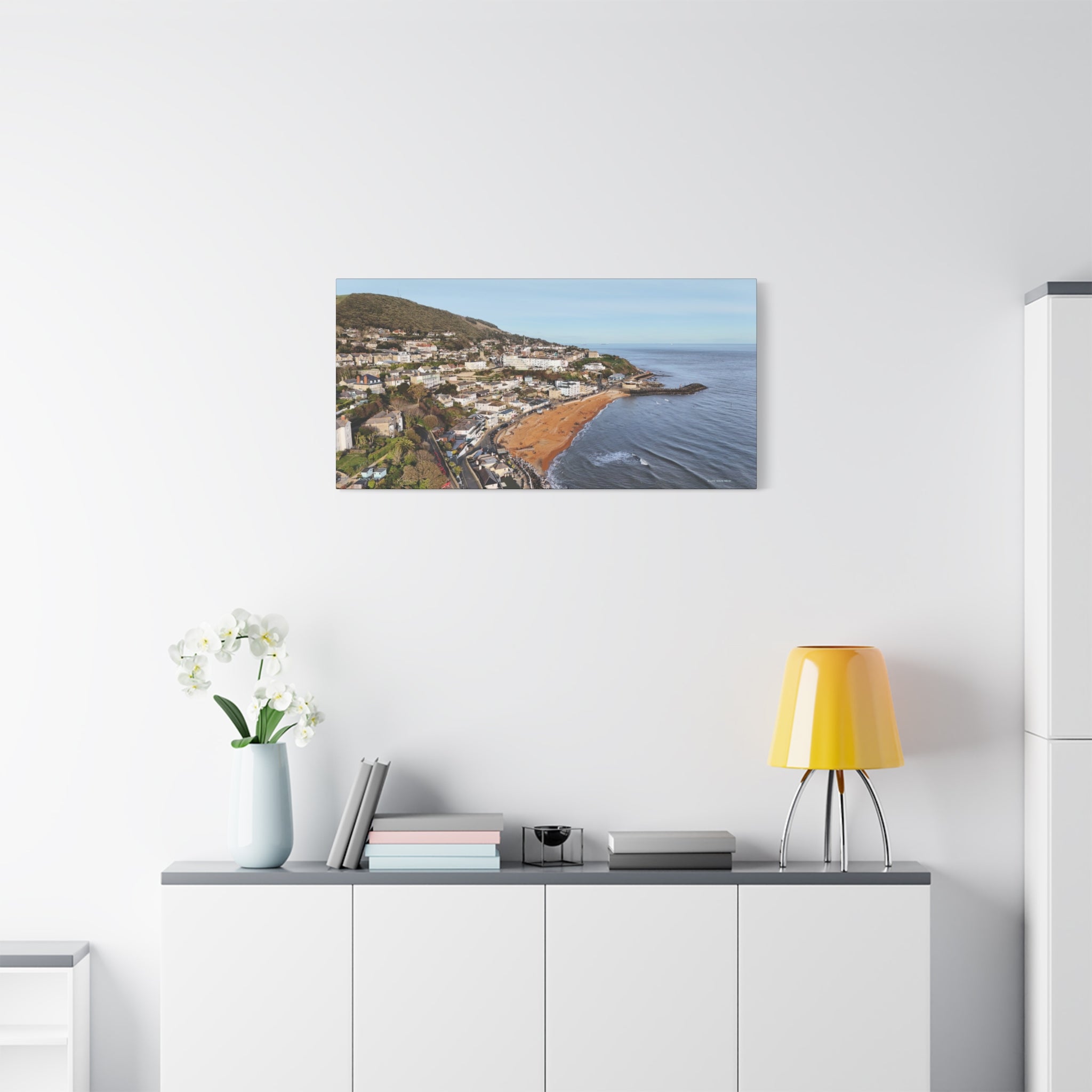 Isle of Wight Aerial Canvas Print — Ventnor Seaside Landscape Stretched Wall Art