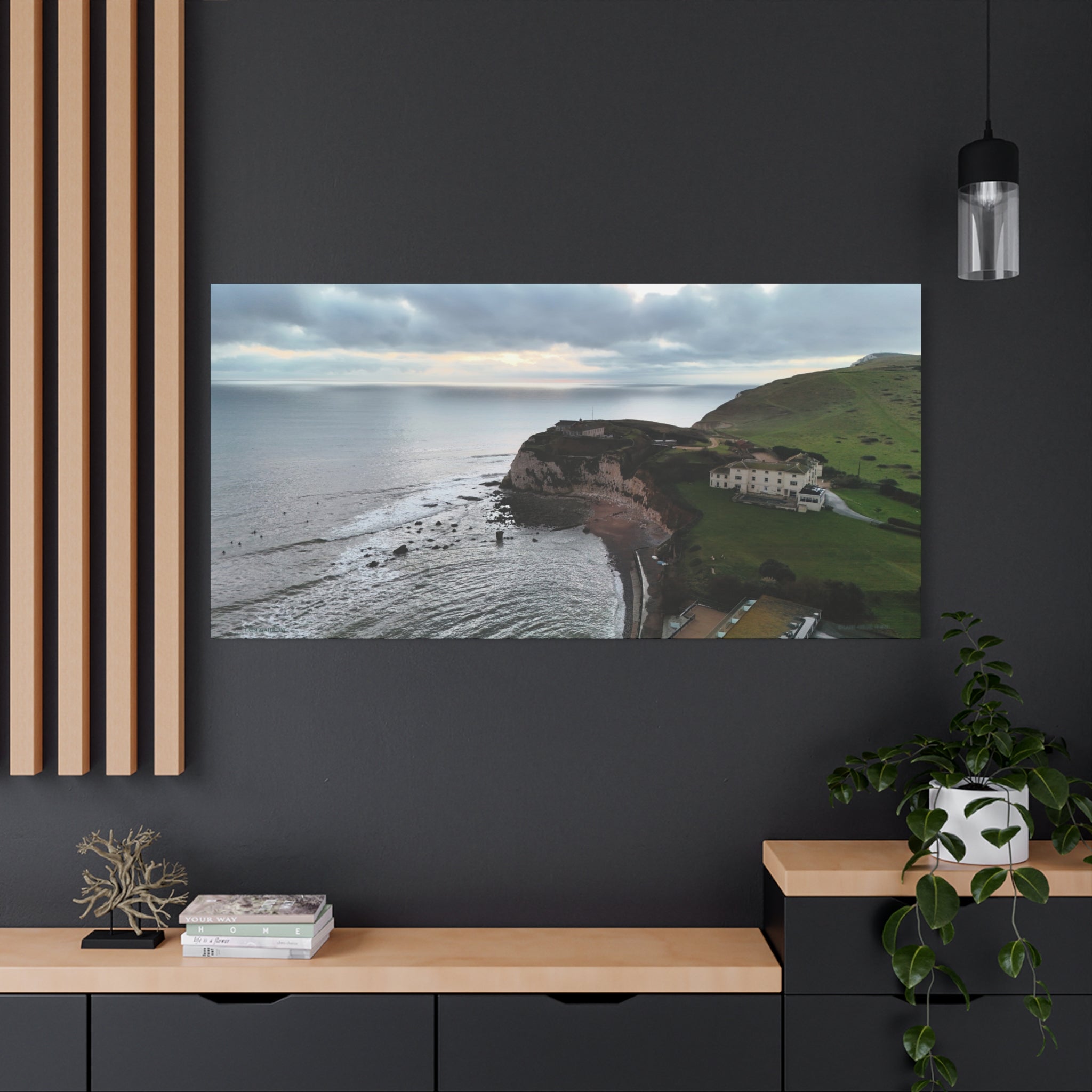 Isle of Wight Aerial Canvas Print — Freshwater Bay Seascape Stretched Wall Art