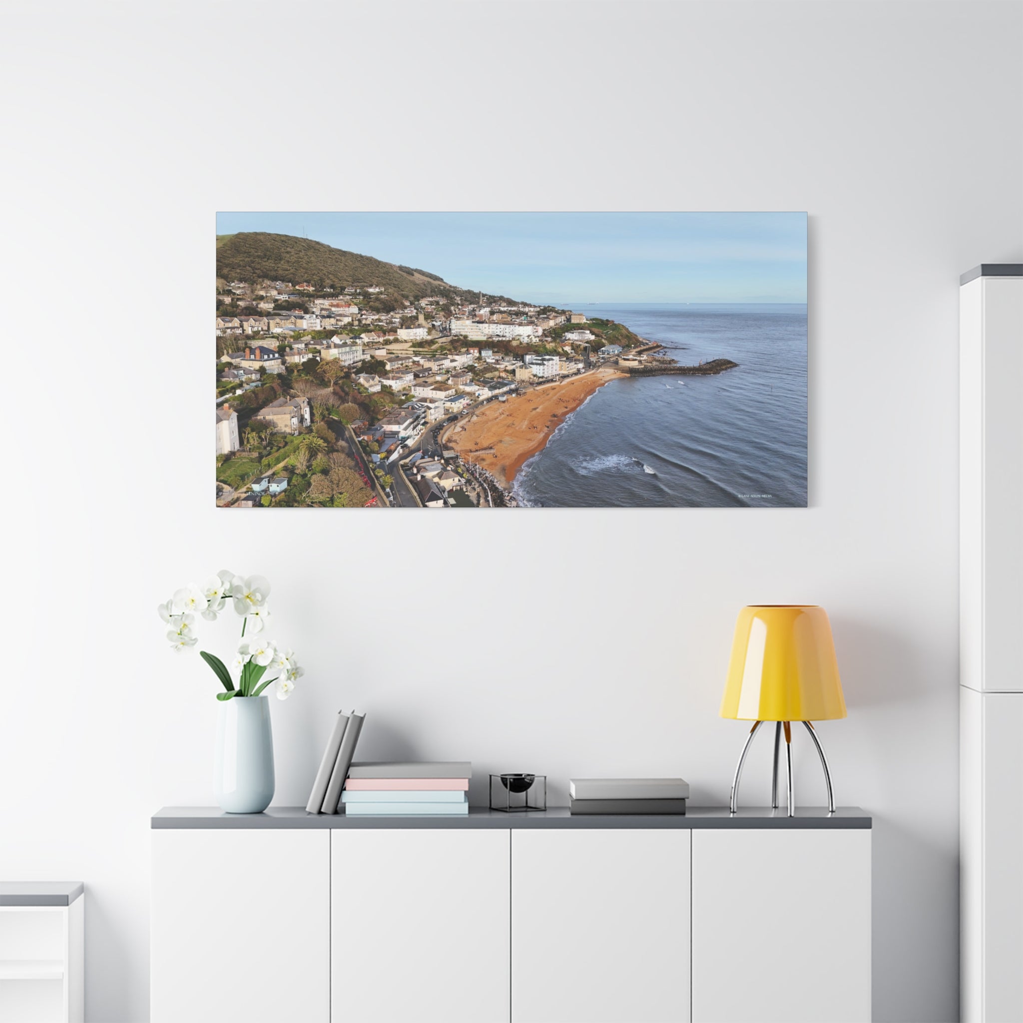 Isle of Wight Aerial Canvas Print — Ventnor Seaside Landscape Stretched Wall Art