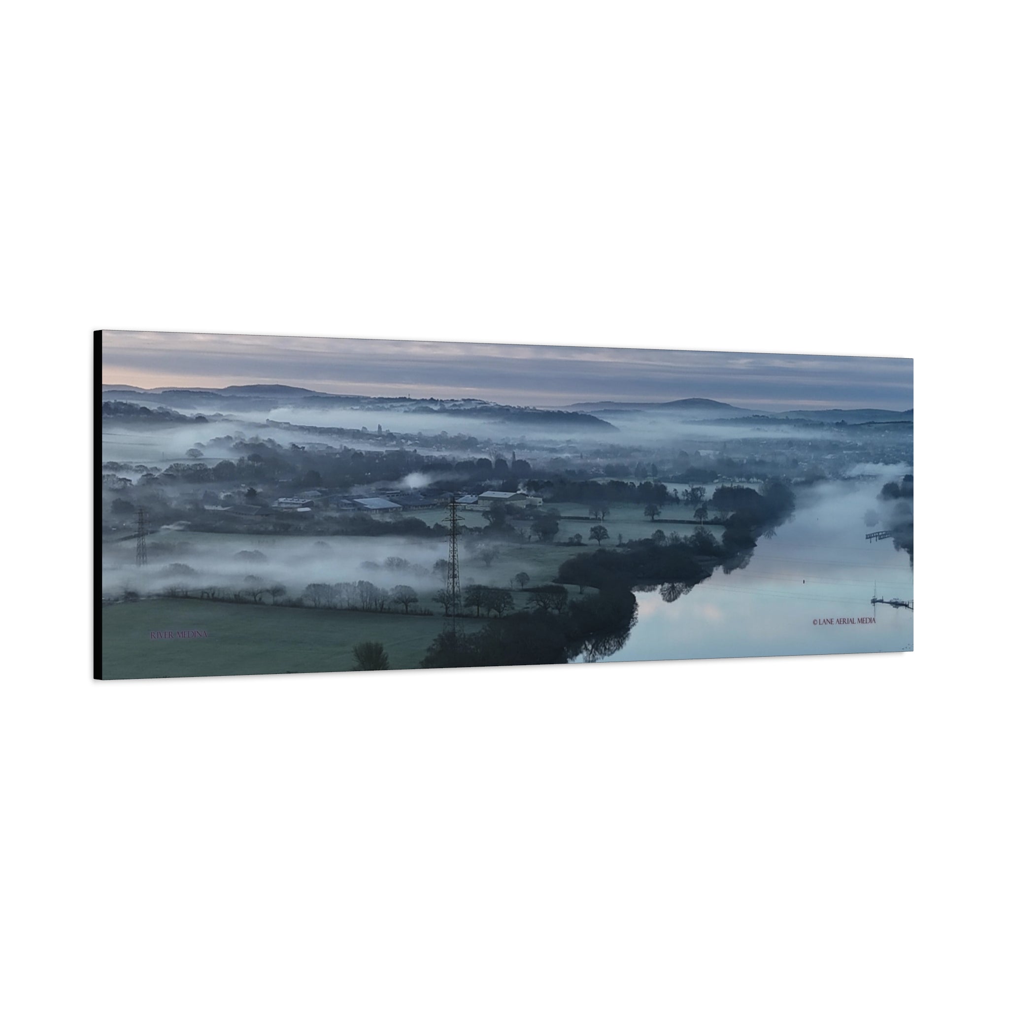 Isle of Wight Panoramic Canvas Print — Misty River Medina Foggy Landscape Wall Art