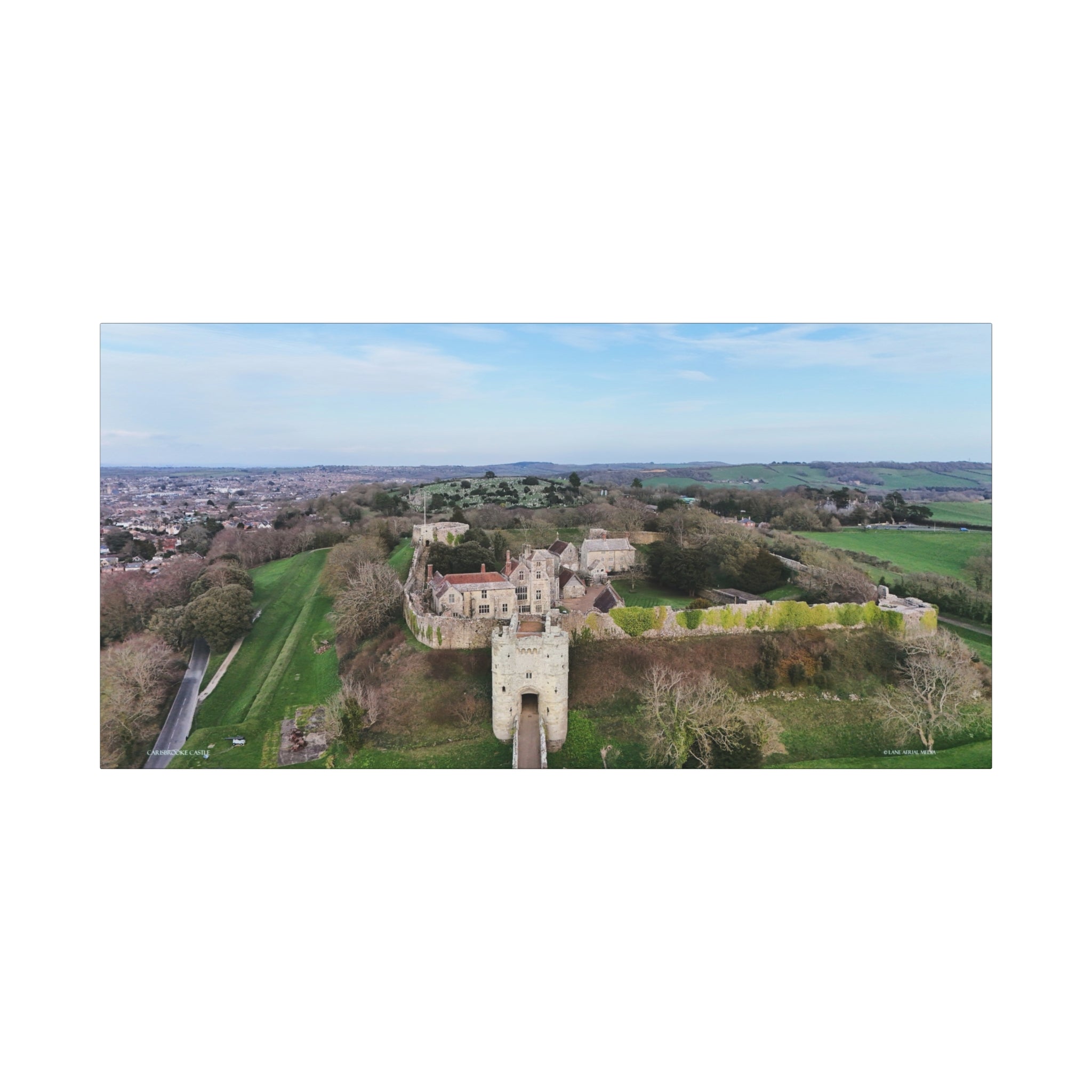 Isle of Wight Aerial Canvas Print — Carisbrooke Castle Landscape Stretched Wall Art