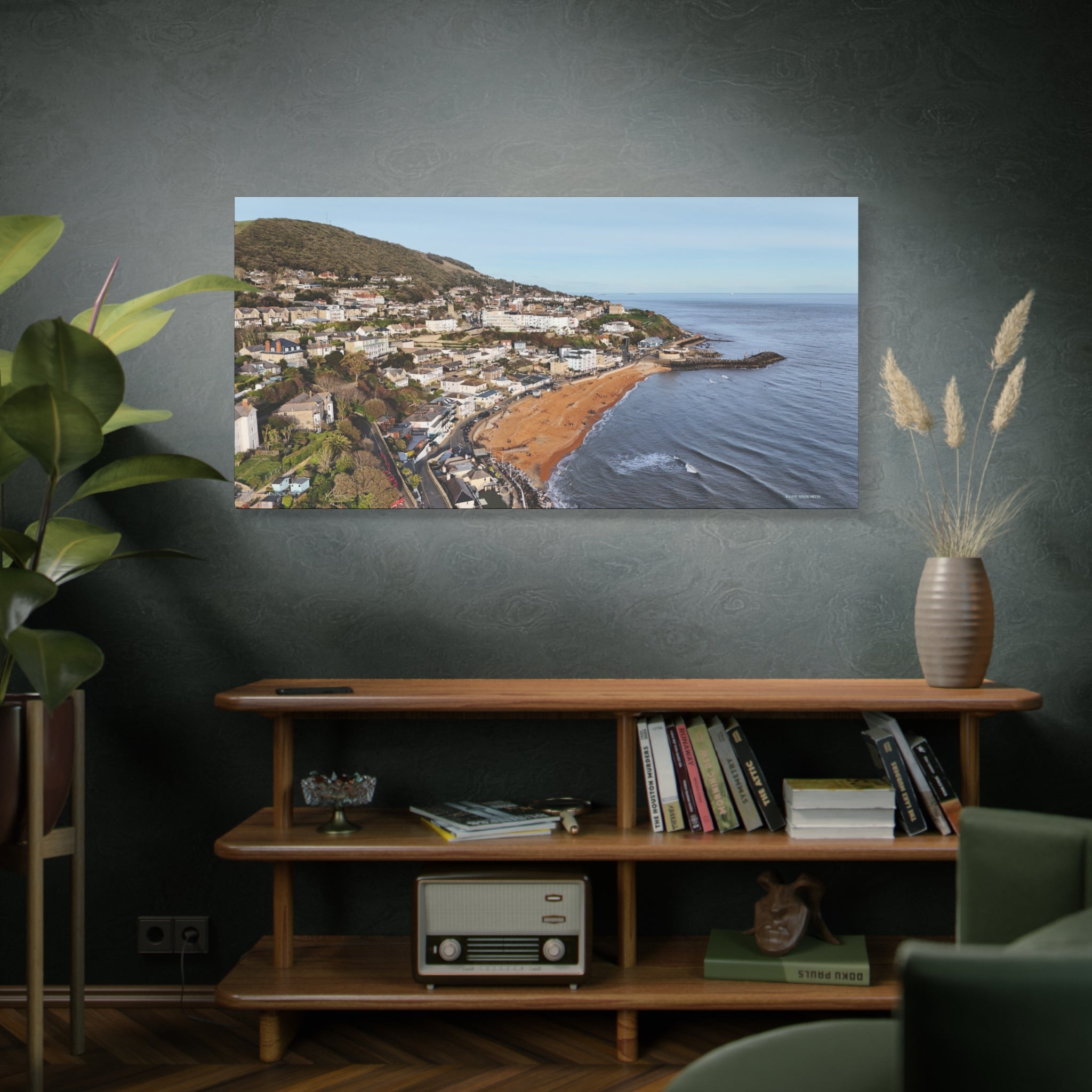 Isle of Wight Aerial Canvas Print — Ventnor Seaside Landscape Stretched Wall Art