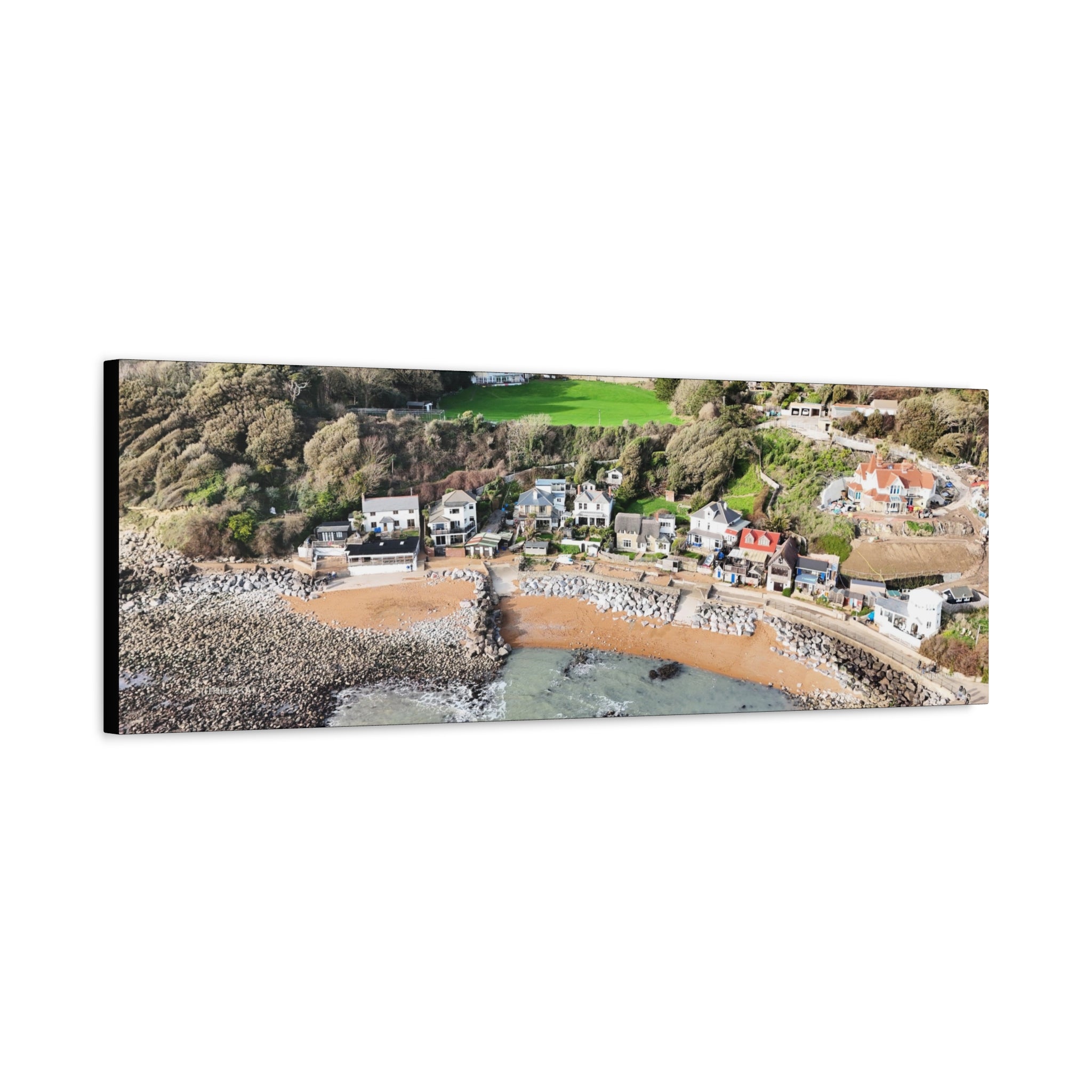 Isle of Wight Aerial Canvas Print — Steephill Cove Stretched Panoramic Wall Art