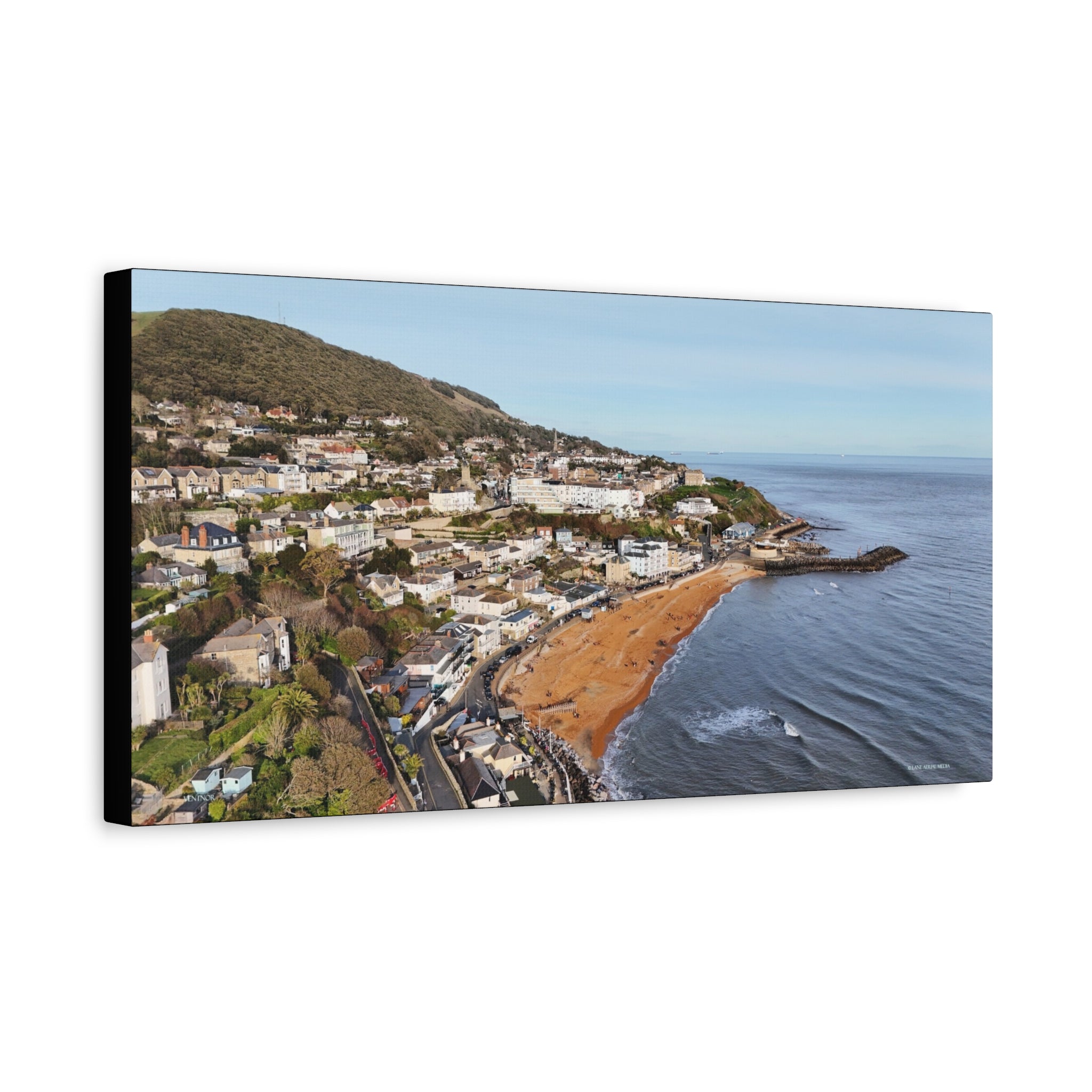 Isle of Wight Aerial Canvas Print — Ventnor Seaside Landscape Stretched Wall Art