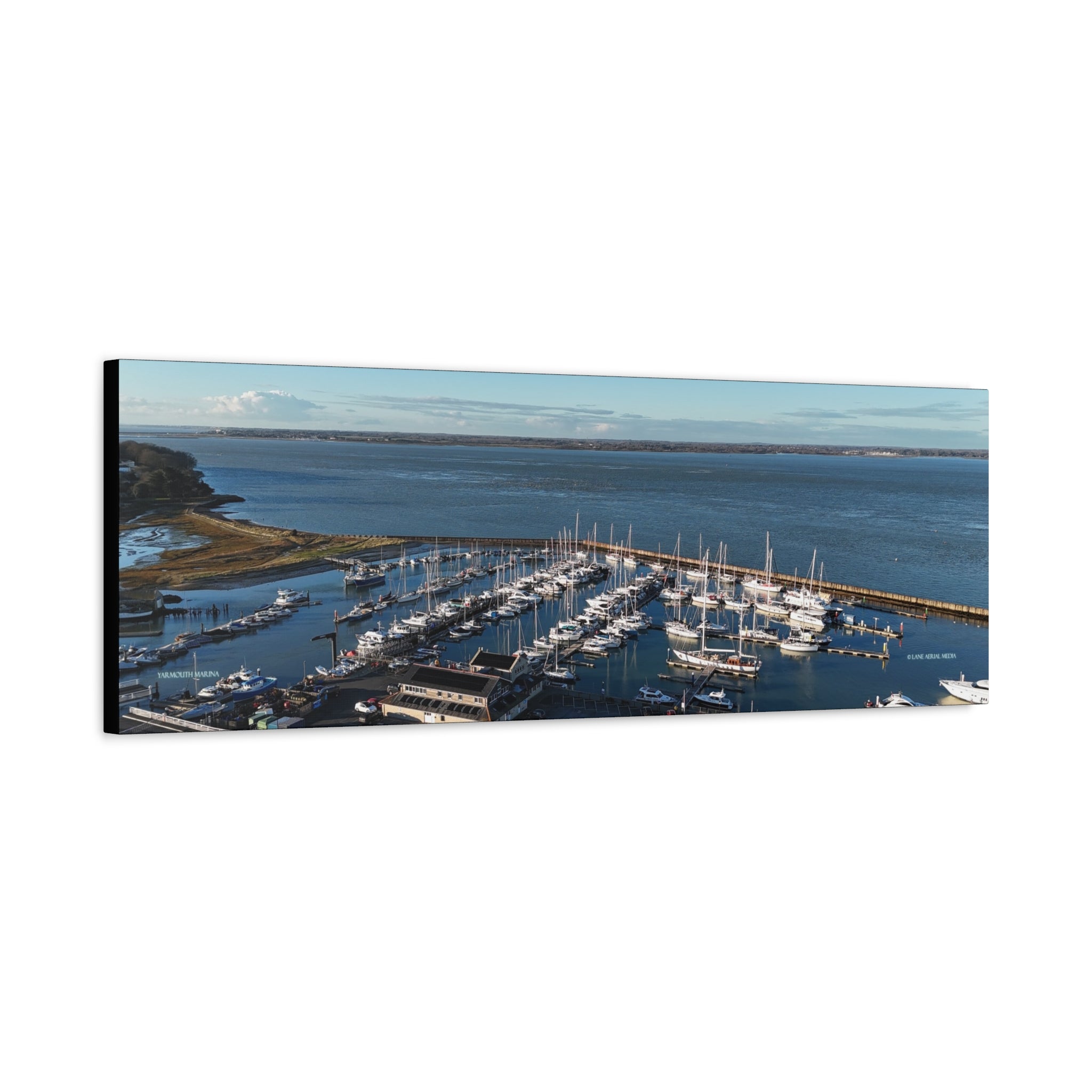 Isle of Wight Panoramic Canvas Print — Yarmouth Marina Stretched Matte Wall Art