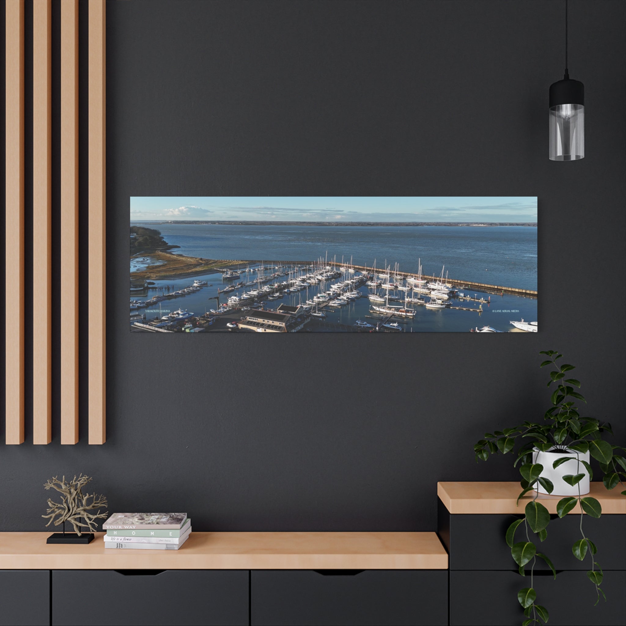 Isle of Wight Panoramic Canvas Print — Yarmouth Marina Stretched Matte Wall Art