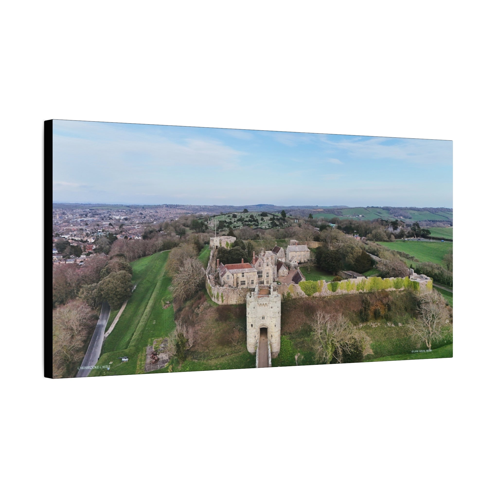 Isle of Wight Aerial Canvas Print — Carisbrooke Castle Landscape Stretched Wall Art