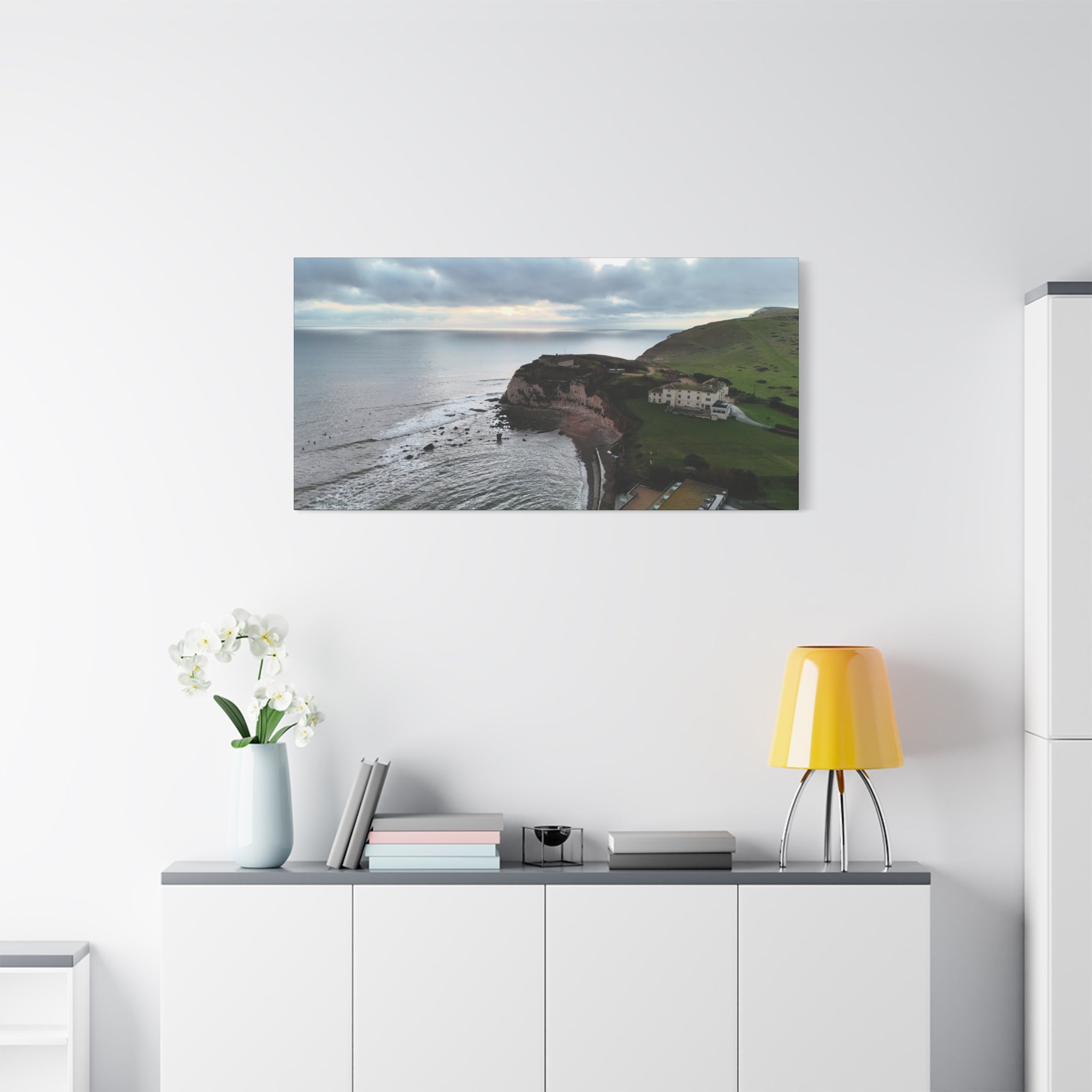 Isle of Wight Aerial Canvas Print — Freshwater Bay Seascape Stretched Wall Art
