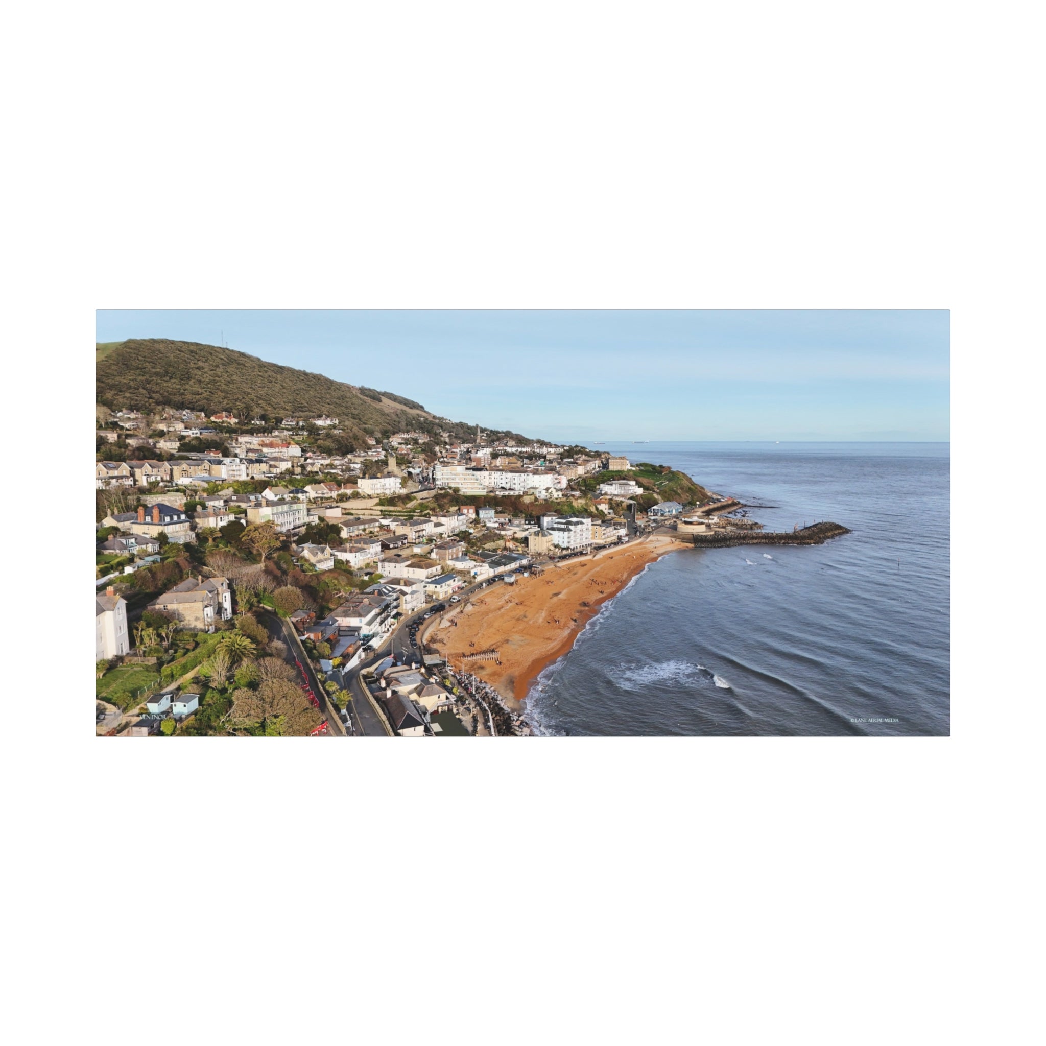 Isle of Wight Aerial Canvas Print — Ventnor Seaside Landscape Stretched Wall Art
