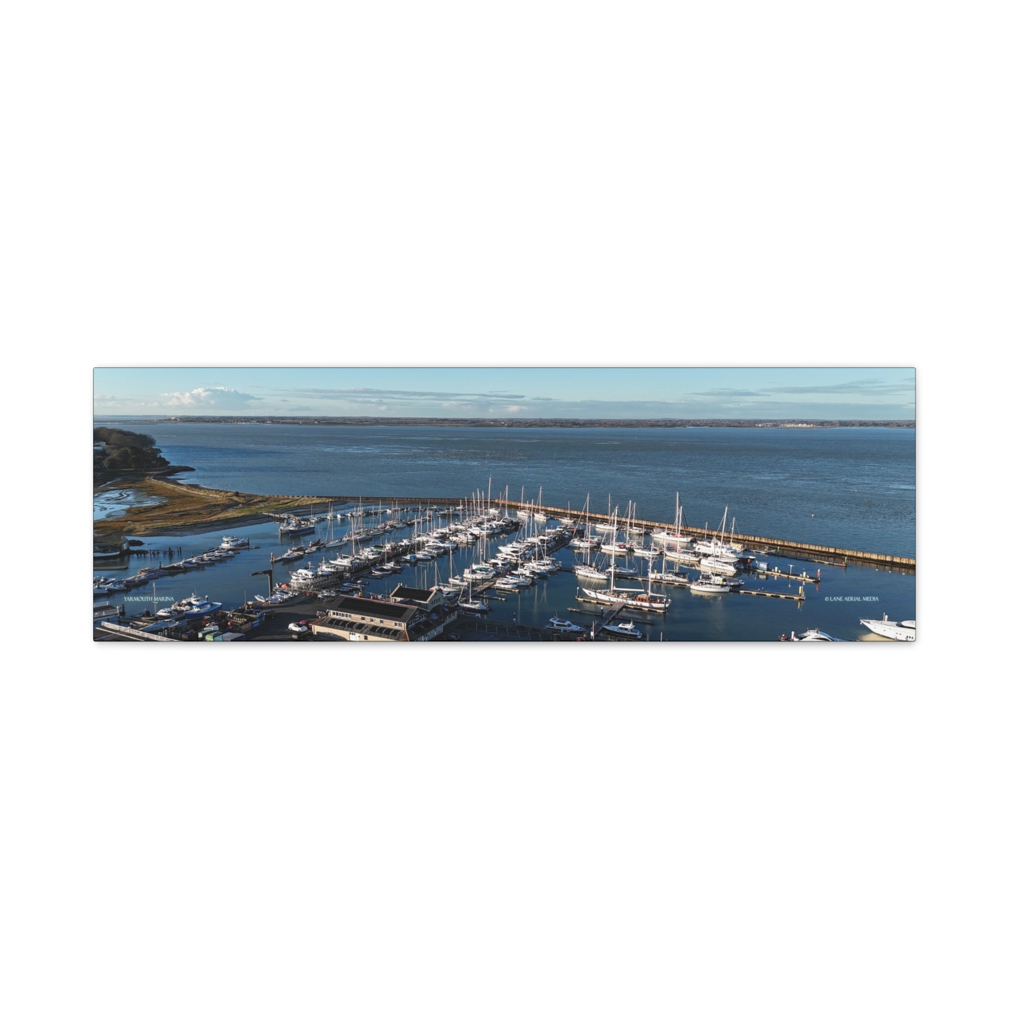 Isle of Wight Panoramic Canvas Print — Yarmouth Marina Stretched Matte Wall Art