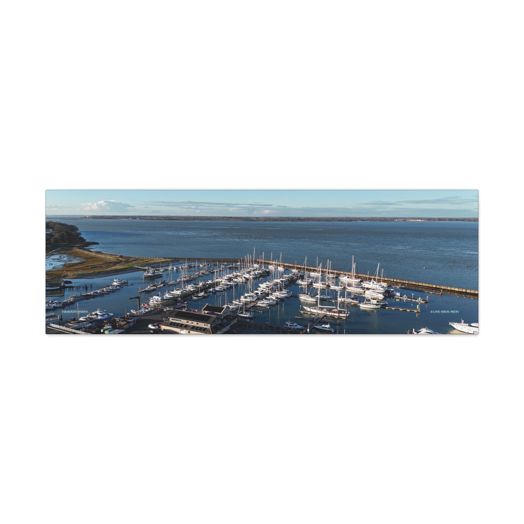 Isle of Wight Panoramic Canvas Print — Yarmouth Marina Stretched Matte Wall Art