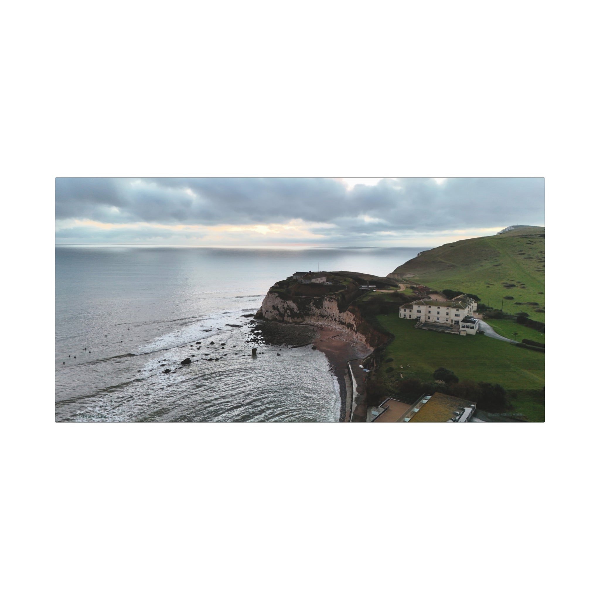 Isle of Wight Aerial Canvas Print — Freshwater Bay Seascape Stretched Wall Art