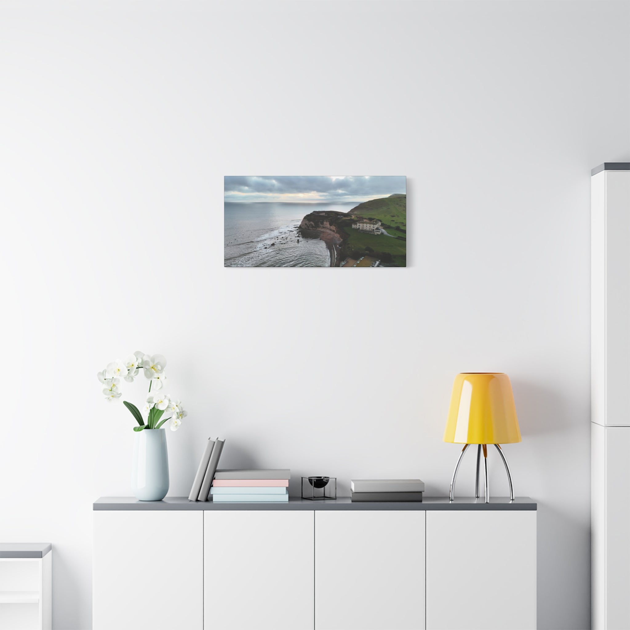 Isle of Wight Aerial Canvas Print — Freshwater Bay Seascape Stretched Wall Art